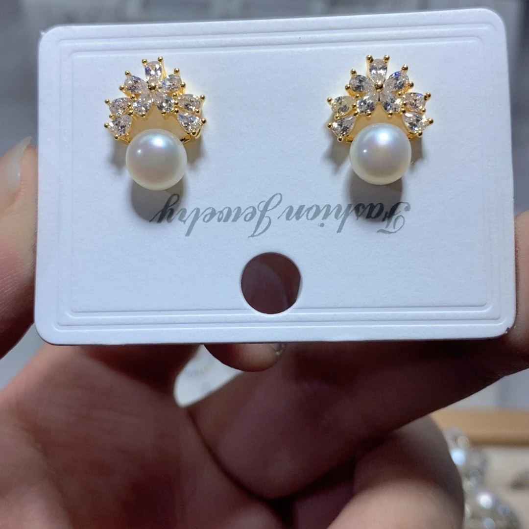 耳饰银S925镶嵌淡水珍珠