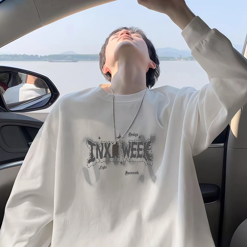 【重磅纯棉】男款百搭宽松长袖T恤春秋季潮流休闲时尚男士打底衫