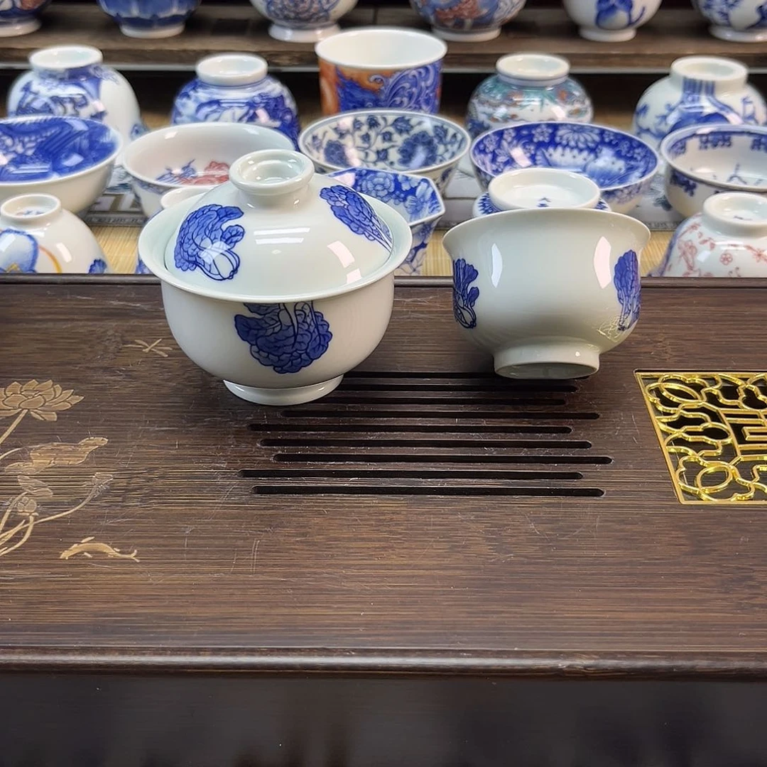 手工手绘白菜2件套盖碗+主人杯