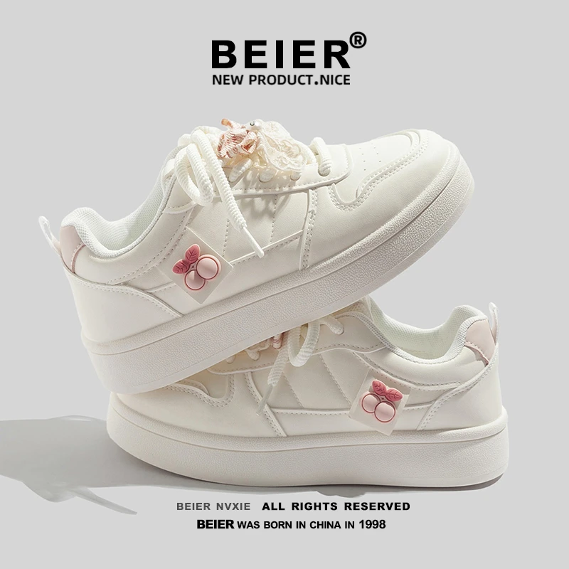BEIER百搭小白鞋女鞋2025秋季透气新款学生休闲板鞋厚底增高7112