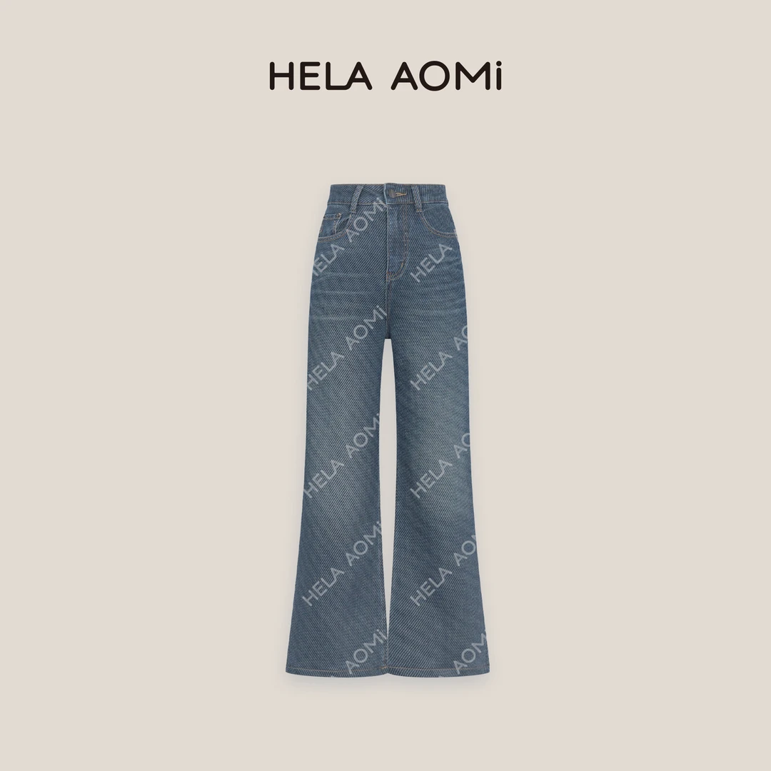 HELA AOMI“斜纹牛仔”经典复古做旧显瘦直筒微喇牛仔裤CY5CC62434