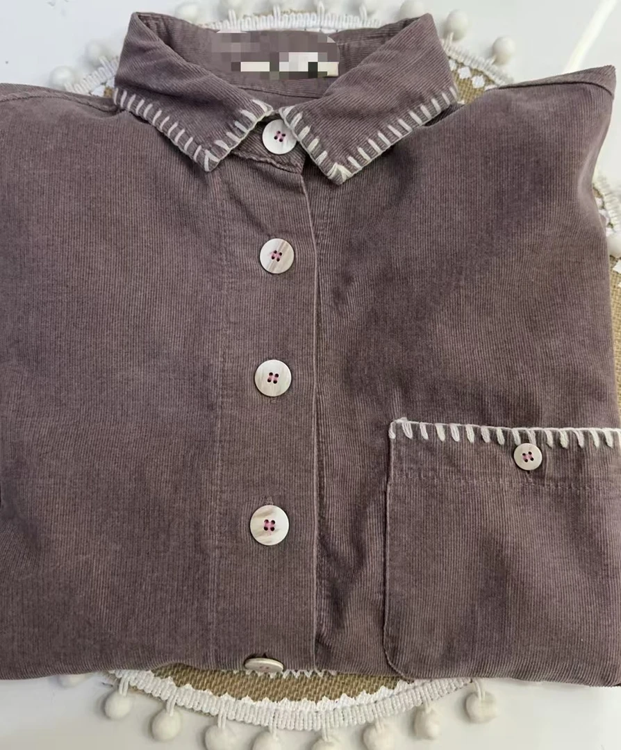 韩国正品不支持退换/mar/细条绒领边明线衬衣/0123