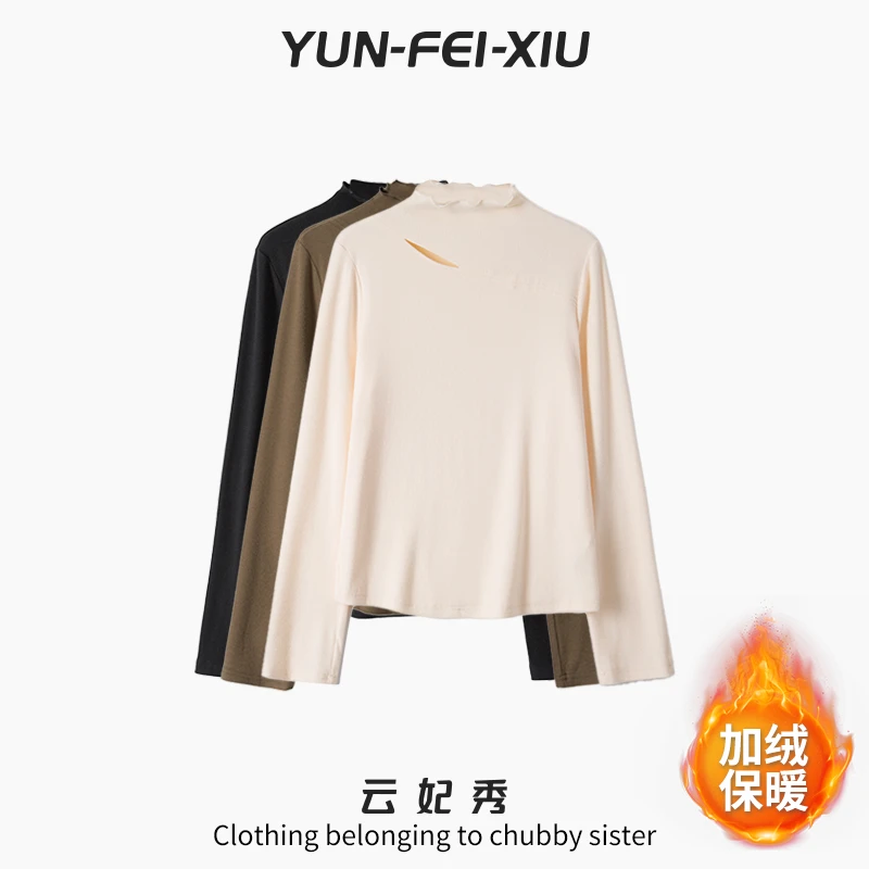 云妃秀大码女装T恤时尚加绒胖妹妹显瘦宽松减龄遮肉日常冬季80629
