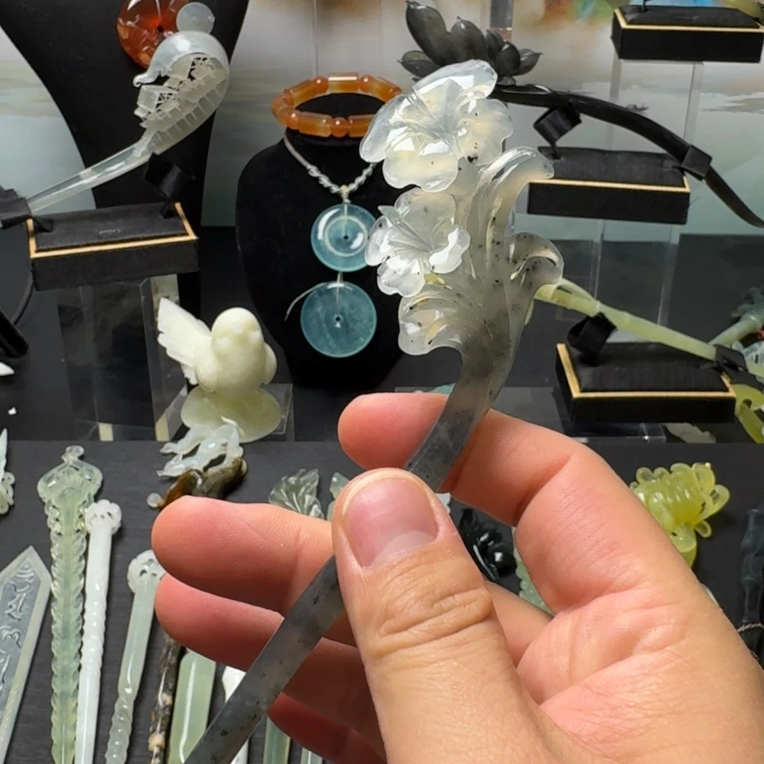 冷***木未镶嵌蛇纹石玉发饰