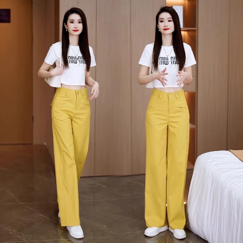 天丝窄版阔腿裤女2025春秋季新款高腰显瘦休闲西装裤百搭直筒裤子