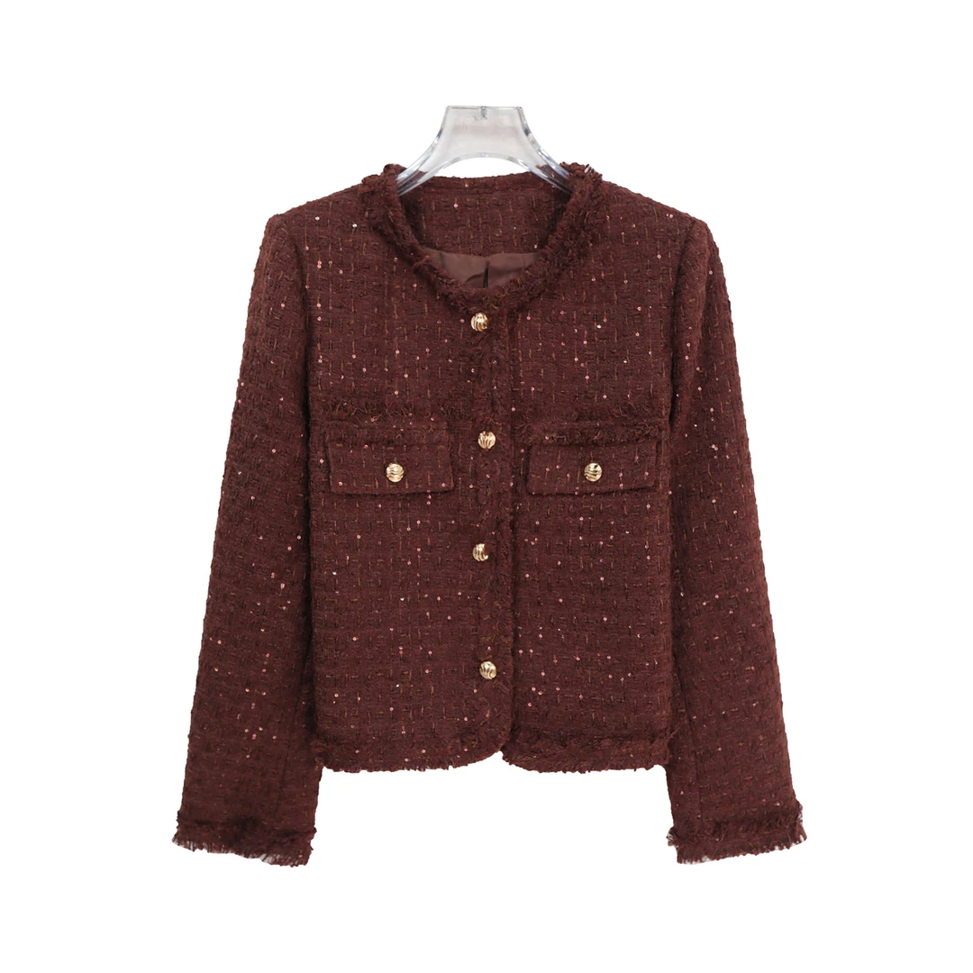 小香风亮片粗花呢外套女秋冬复古短款上衣S5198