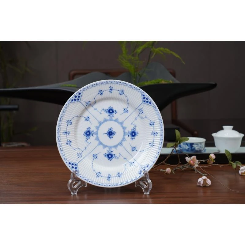 景德镇五花马唐草花22cm棕榈平盘家用陶瓷手绘釉下彩餐具盘子餐盘