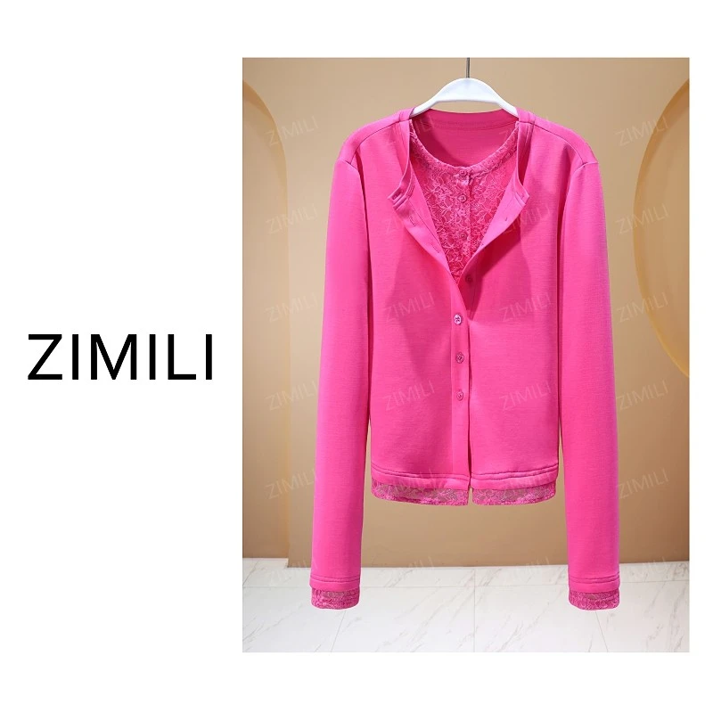 【亮哥欧货女装】冬季热感天丝《玫红色》高弹显瘦开衫上衣10069-B4