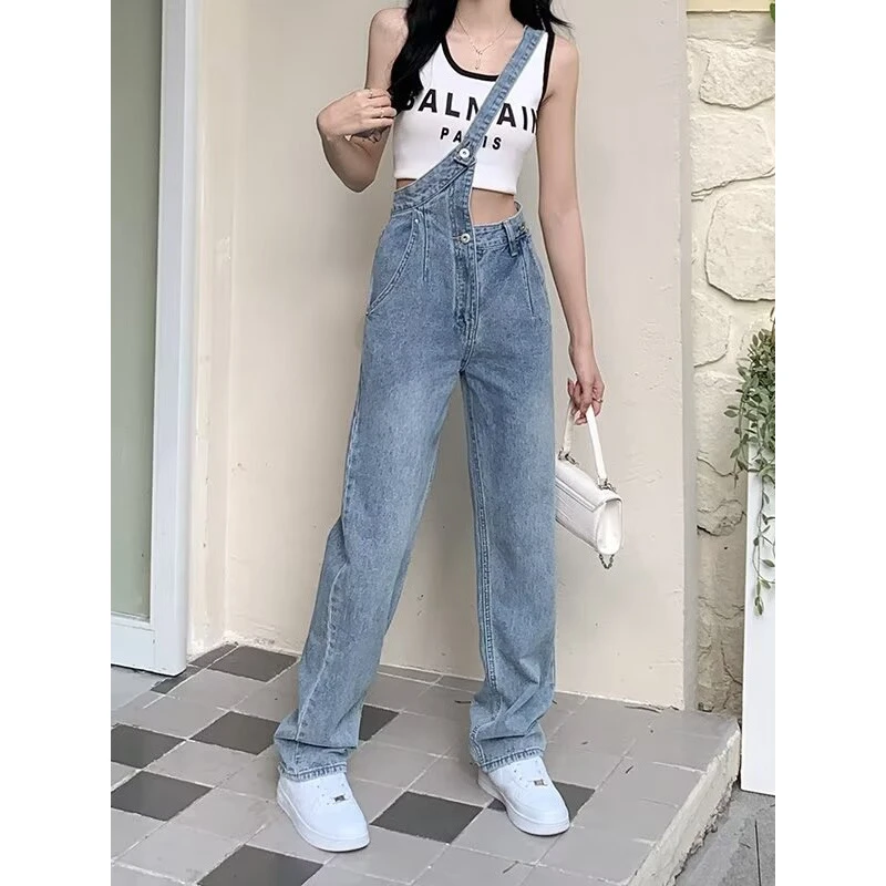 牛仔休闲背带裤2025秋季美式复古高街小众设计感直筒宽松连体阔腿