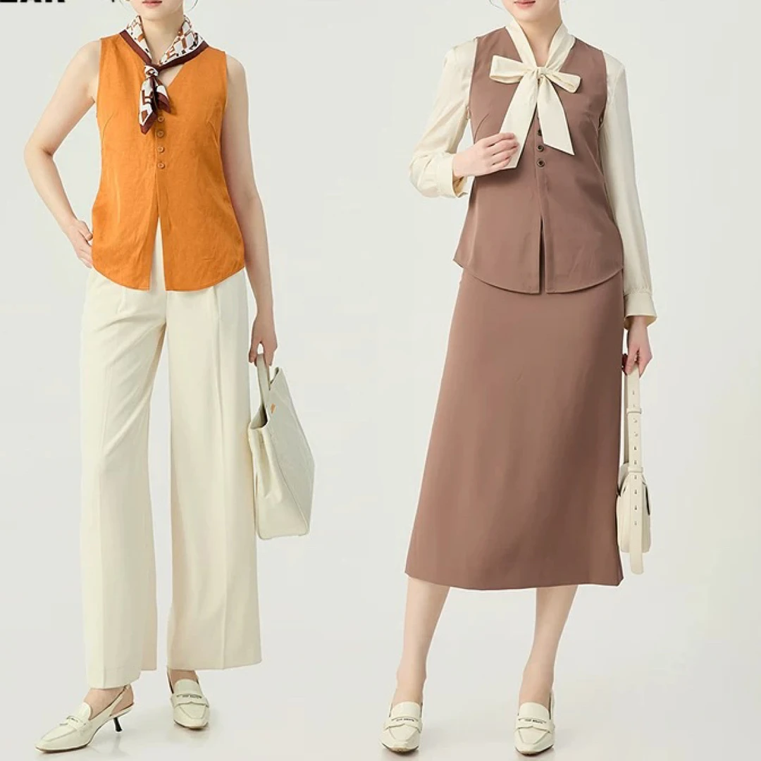 哥弟品质女装经典百搭大女主气场V领无袖背心1301016➕1200360