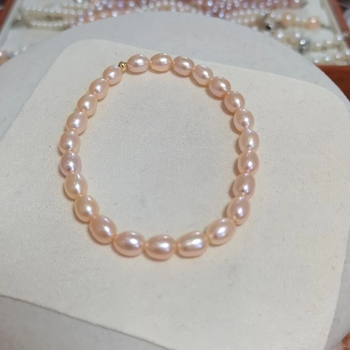 淡水珍珠手链未镶嵌淡水无核珍珠手链胖米干枯玫瑰色6mm