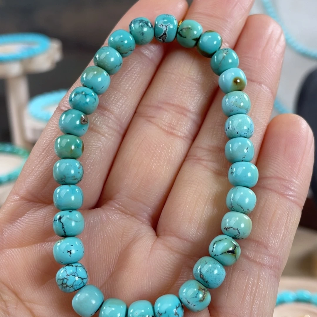 绿松石未镶嵌套链6.6mm高瓷老型手串