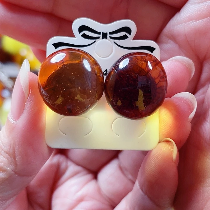 琥珀银S925镶嵌裸石耳钉
