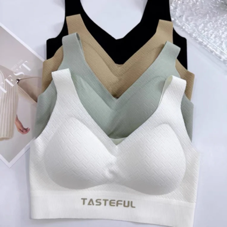 会氧衣· 韩版撞色字母美背裹胸女V领固定杯胸垫聚拢内衣2391