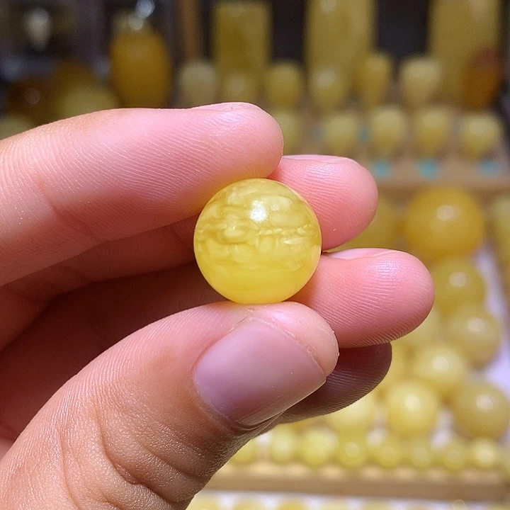 大***鹅蜜蜡未镶嵌裸石天然原矿俄料黄白花蜜蜡圆珠14