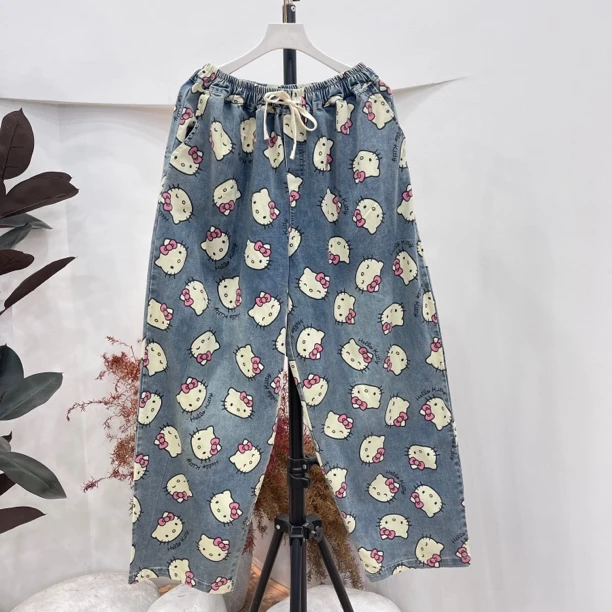 296时尚洋气减龄款KT猫印花牛仔女裤