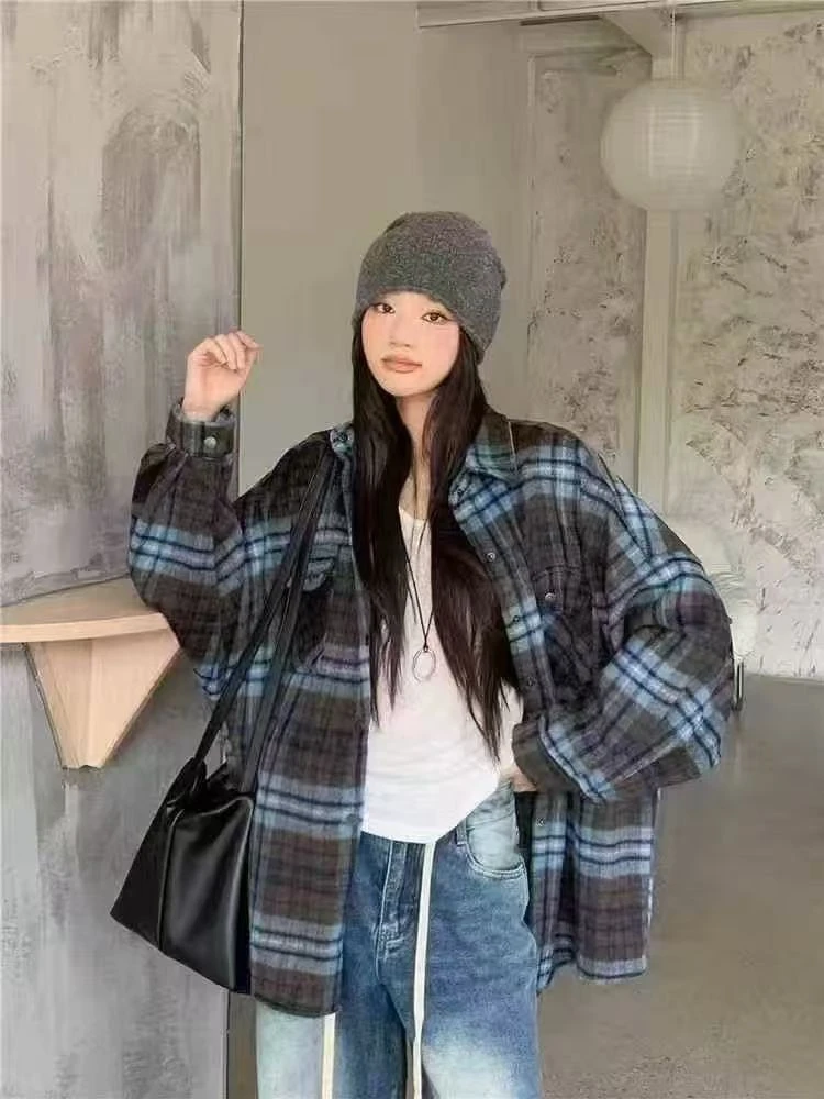 【992-993】陈思思2店新款宽松格子衬衫老钱风松弛感女装贵气