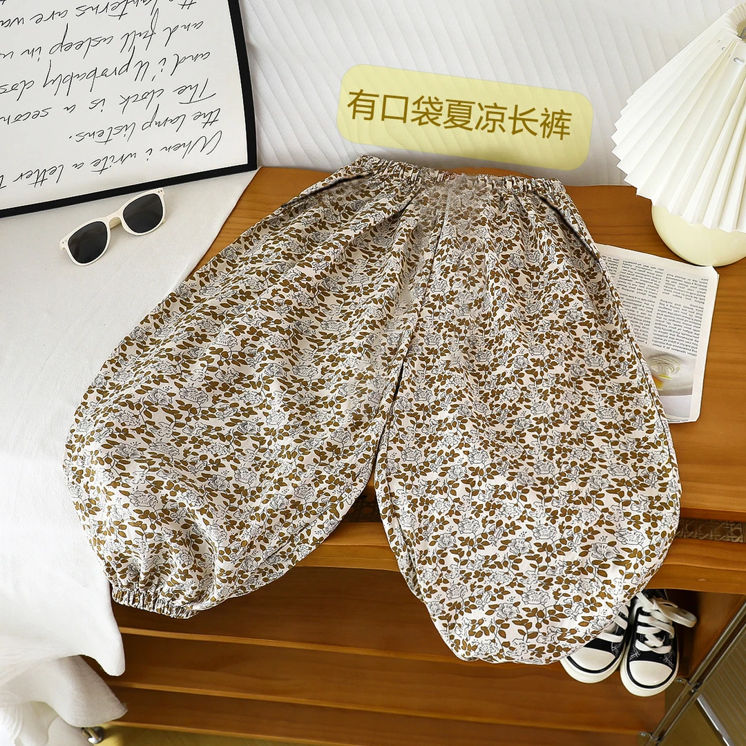【冰丝麻~】男女童夏季儿童轻薄防蚊裤潮流时尚独特洋气时髦女童装