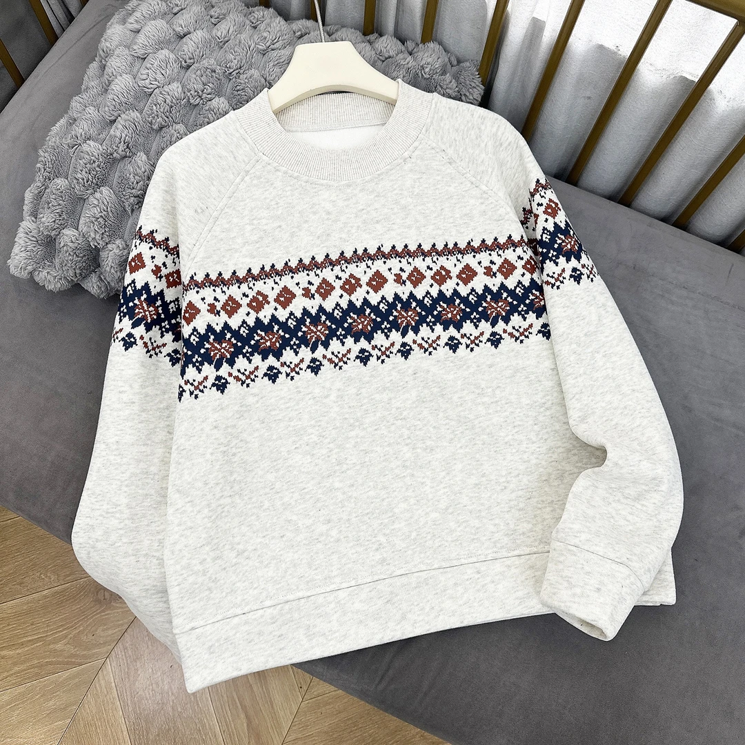 【插肩款】冬日氛围感【费尔岛】加绒加厚常规款圆领卫衣 2727 X