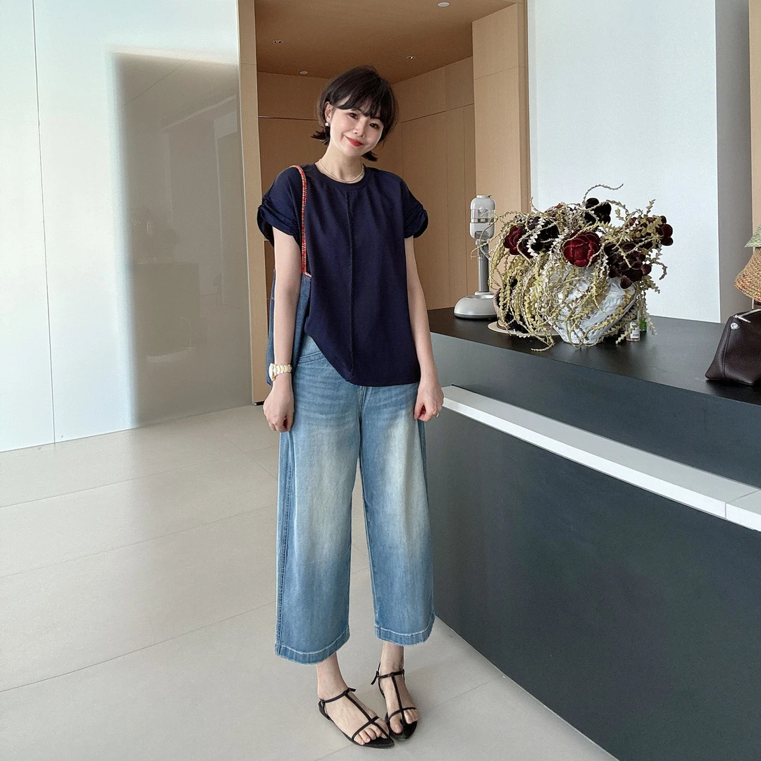 夏季时尚薄款亲肤软软直筒显瘦宽松休闲九分牛仔裤