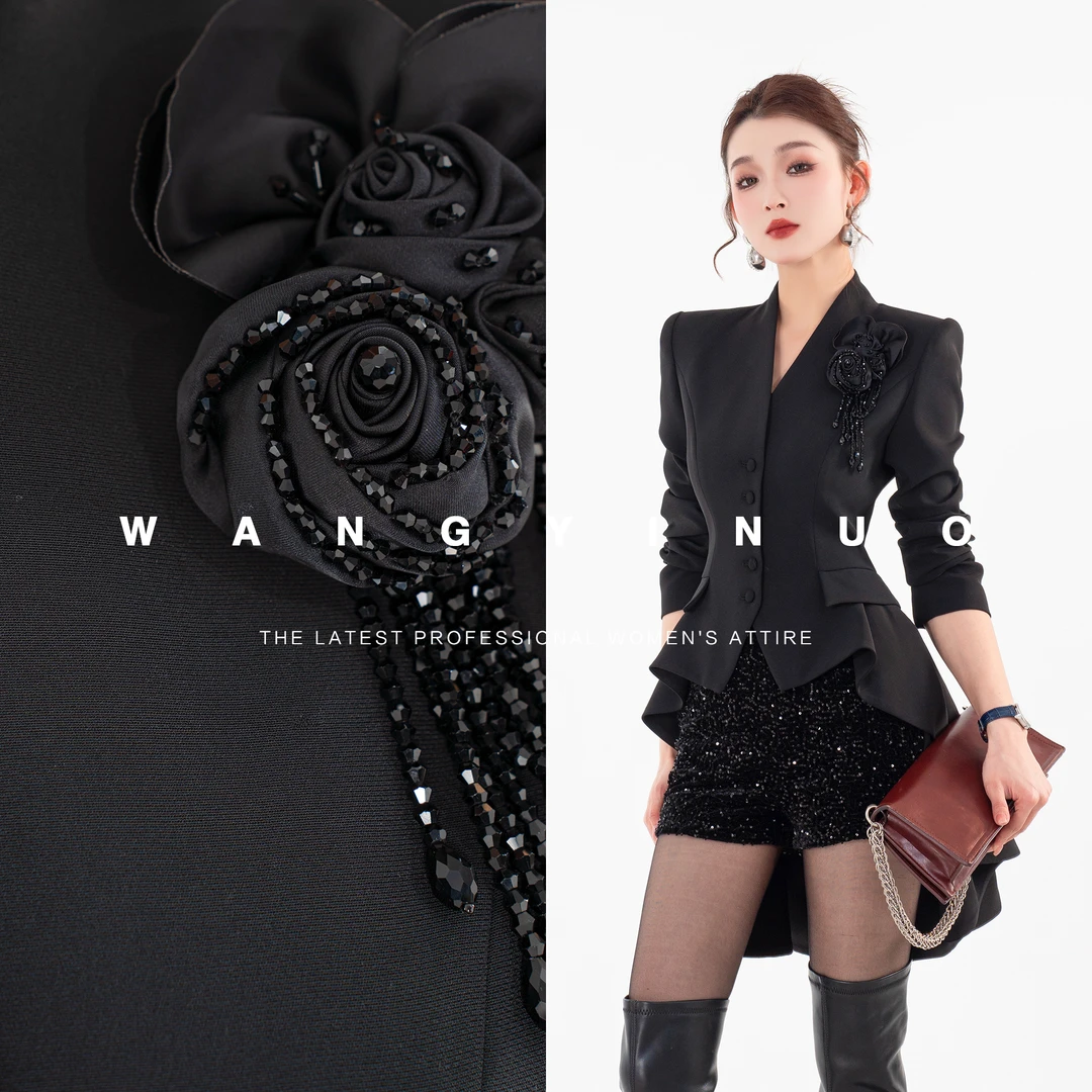 现货·依诺【海棠标韵】2024冬款显瘦气质收腰赫本燕尾西装外套