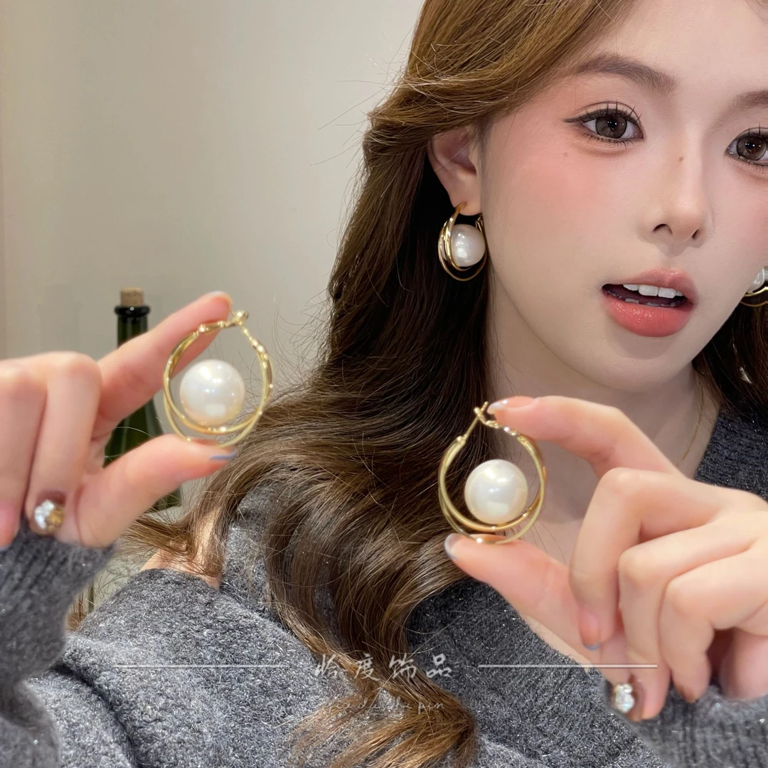 【恰度】温柔珠珠金色镂空耳扣气质百搭