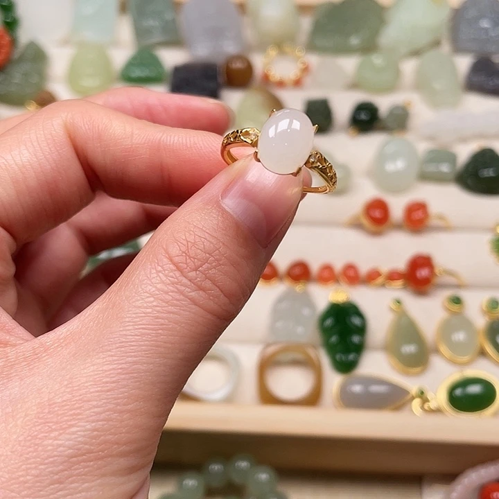 和田玉戒指银S925镶嵌