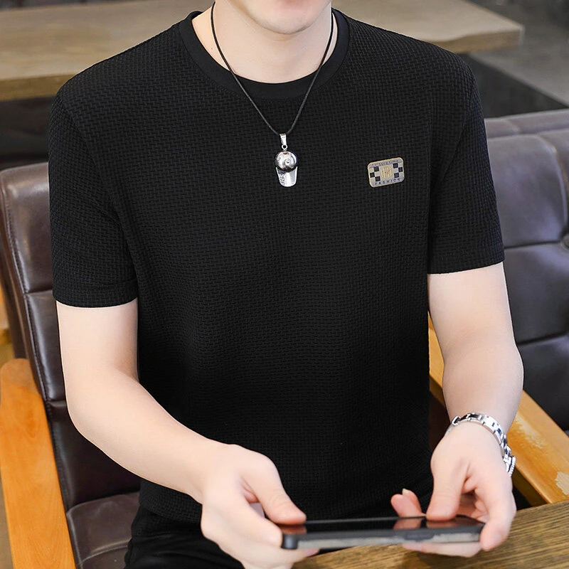 夏季经典简单纯色速干圆领冰丝凉感男士短袖T恤休闲宽松时尚潮流