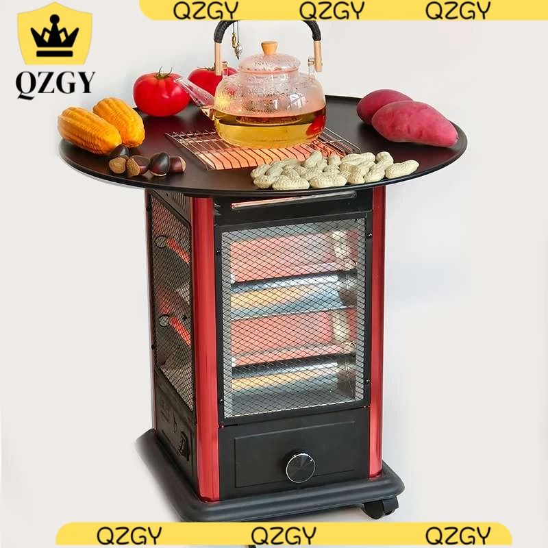 围炉煮茶烤火炉五面取暖器可烧烤型家用电暖气速热新款珐琅彩茶具