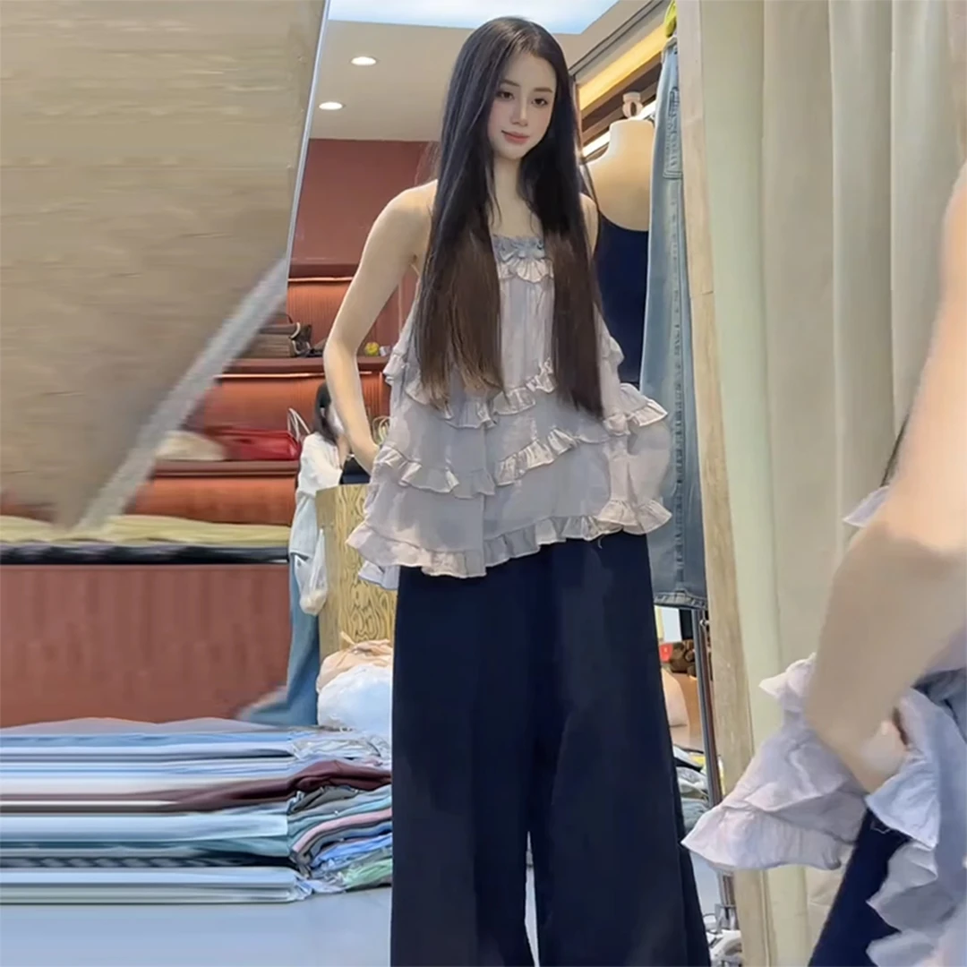 法式木耳边吊带背心女夏季2025新款韩系宽松气质漂亮无袖上衣外穿