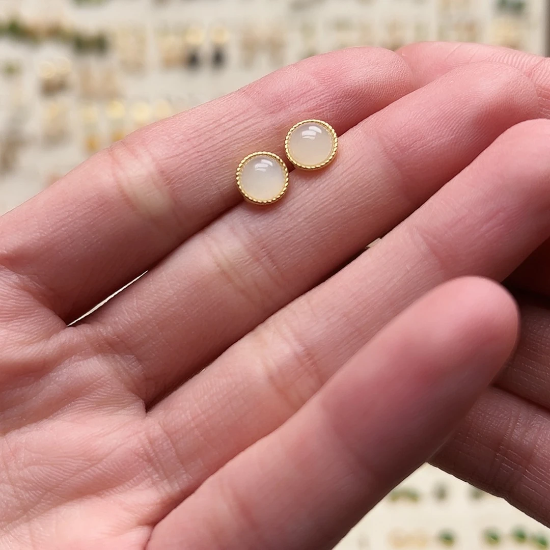 银S925镀金镶嵌和田玉耳钉