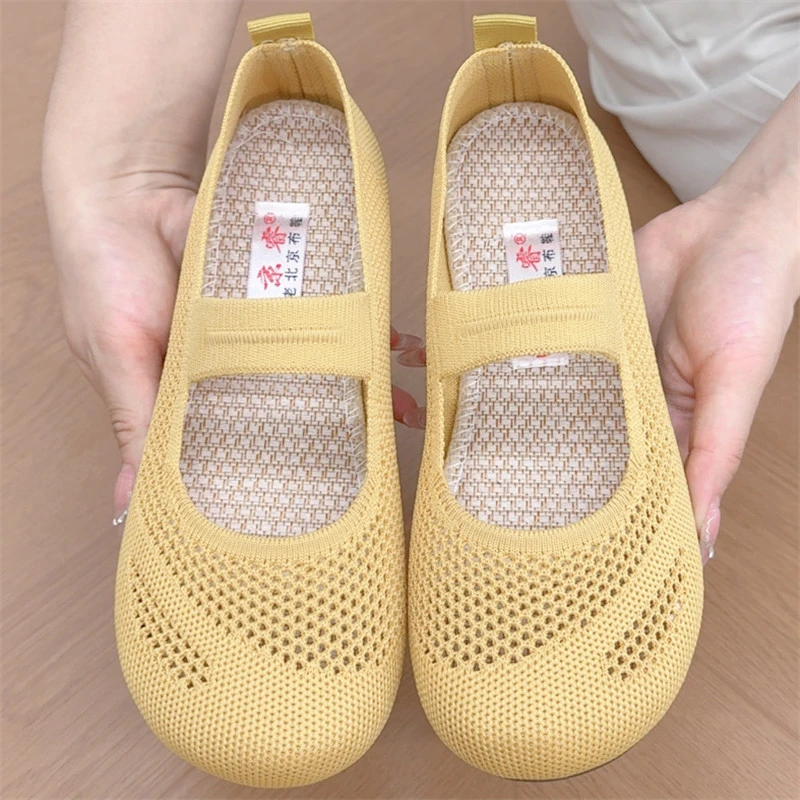 2025夏季新款老北京布鞋飞织透气镂空女鞋一脚蹬妈妈鞋低帮舒适