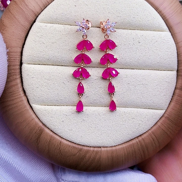 红宝石耳饰银S925镶嵌