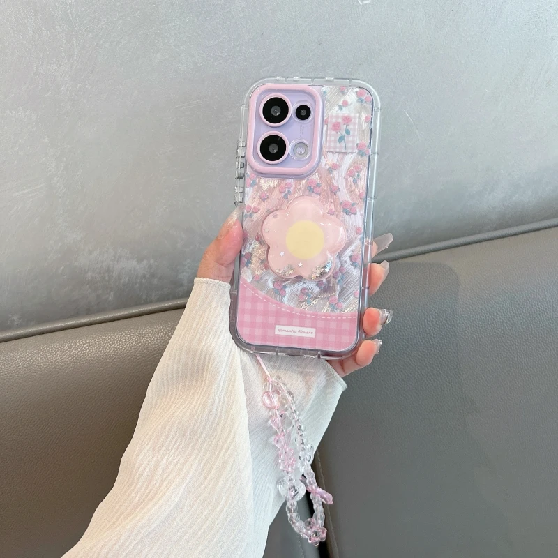 适用opporeno13手机壳花朵带支架reno14全包女苹果17华为荣耀vivo
