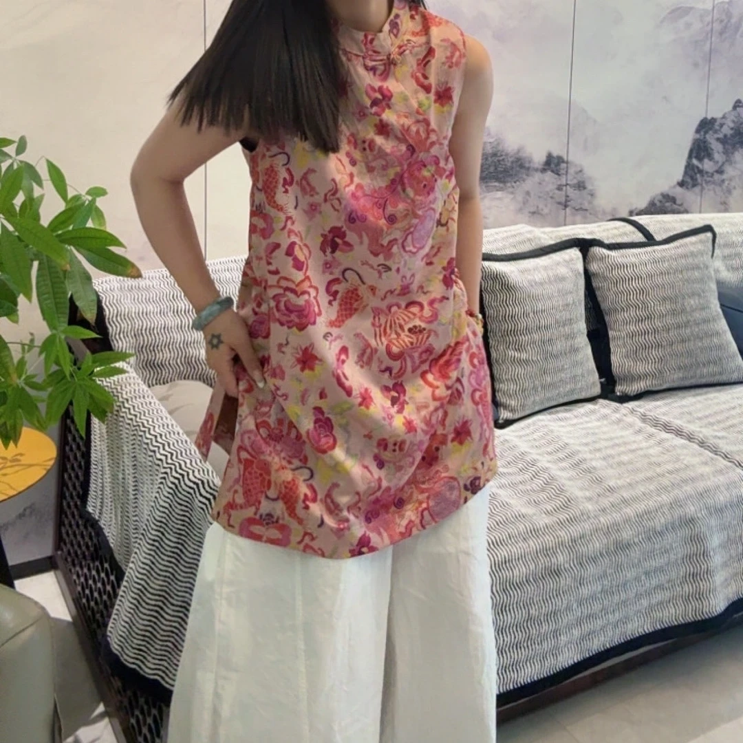 【桑桑专属】夏季提花宽松型斜襟马夹民族风中式宽松花色唐装