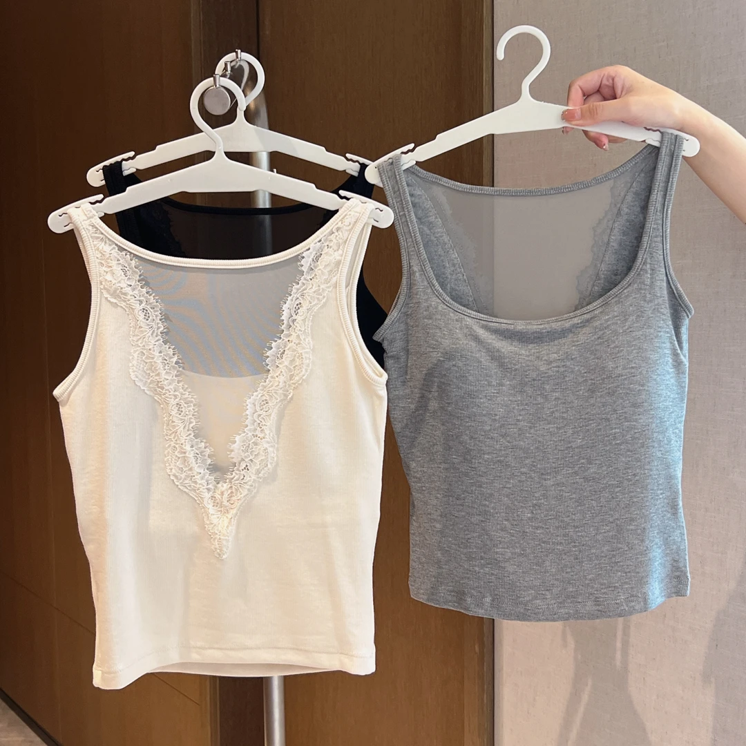 新款美背温柔风蕾丝镂空修身吊带背心内搭外穿