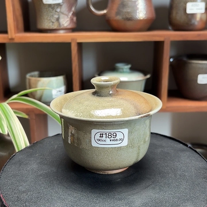 #189柴烧裸烧窑变玉化开片大盖碗薄坯