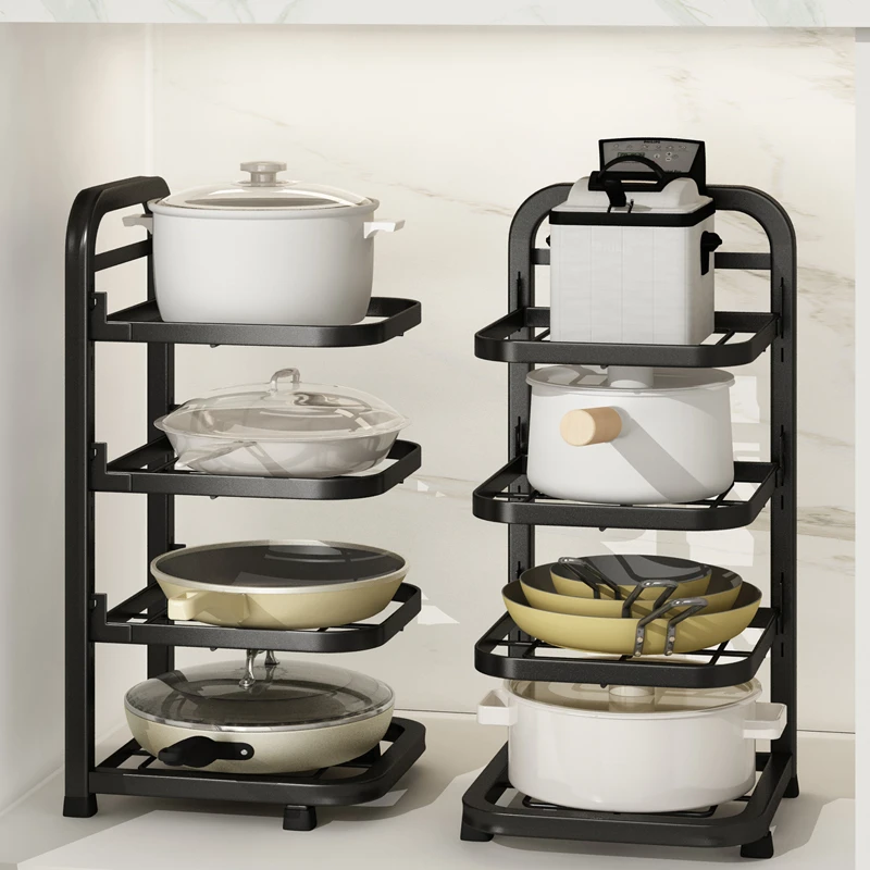 厨房锅具置物架夹缝台面可调节多层家用橱柜分层收纳下水槽放锅架
