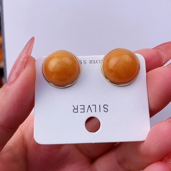 蜜蜡耳饰银S925镶嵌耳饰