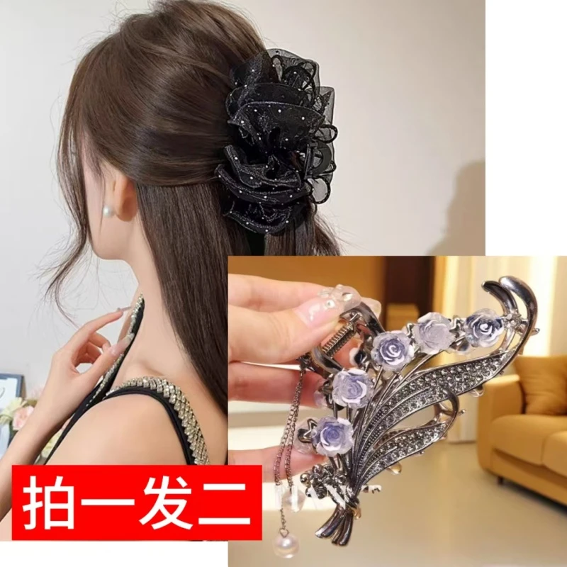 双面云朵泡泡夹女大号网纱发夹后脑勺鲨鱼夹发夹头饰抓夹A210