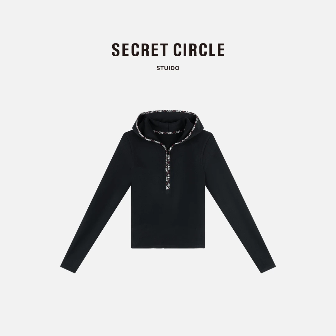 SECRET CIRCLE·秘社 设计感撞色V领长袖T恤时尚休闲上衣C1896