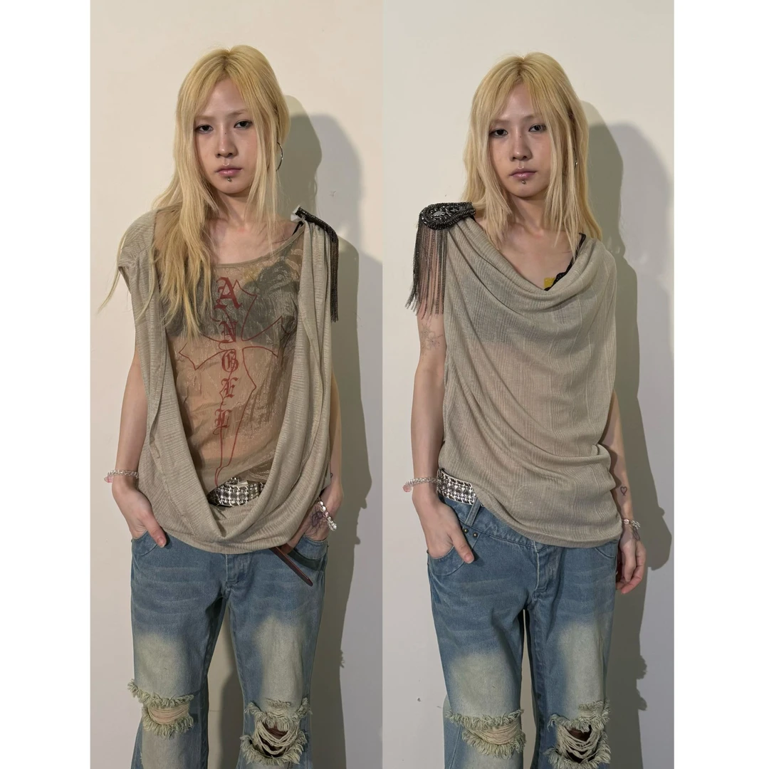 Fearless”满满*亚文化正反两穿宽松荡领印花背心