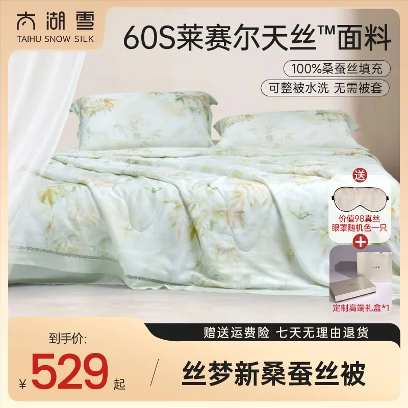 太湖雪【政府补贴】可水洗100%桑蚕丝长丝薄款丝梦60支天丝夏凉被