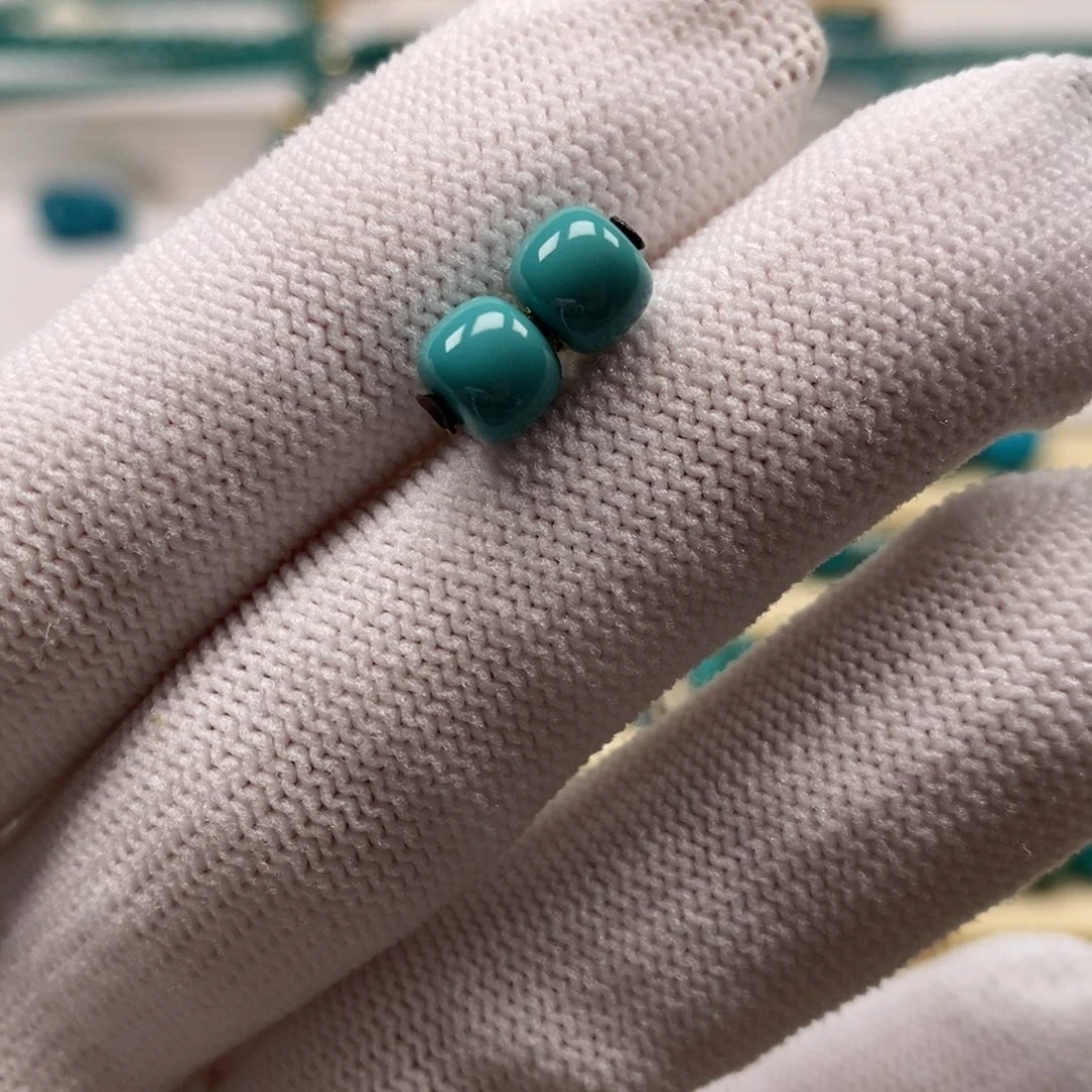 绿松石未镶嵌珠宝奇石老型对珠6.5mm