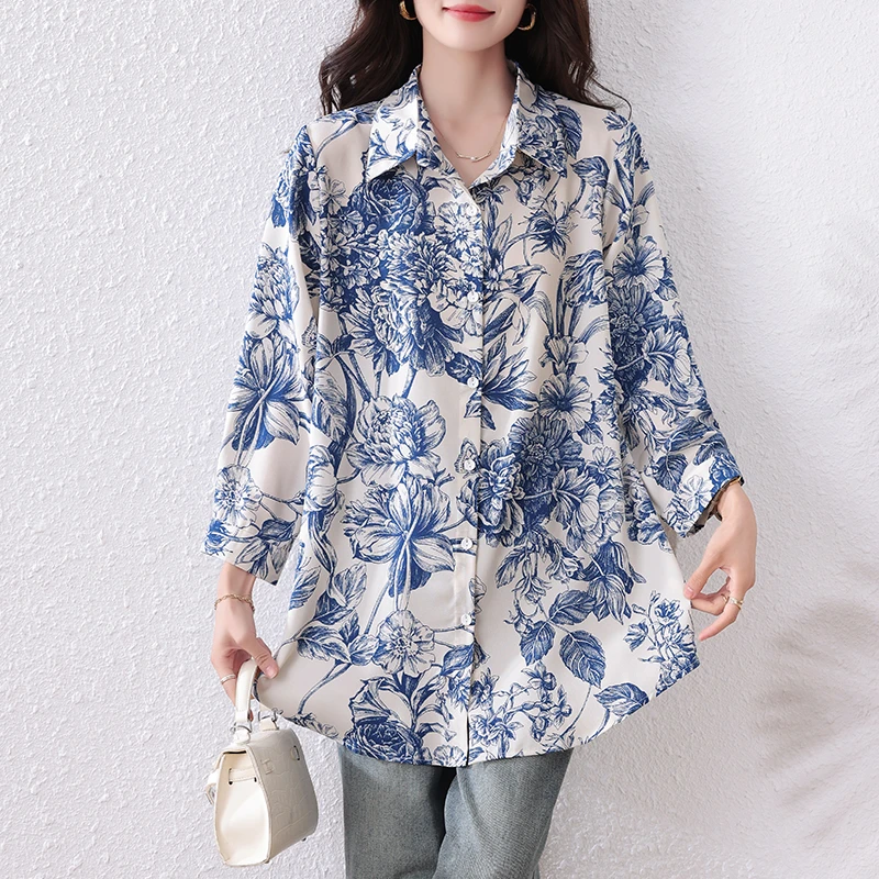 印花高级感休闲衬衫女2025早秋季新款轻奢减龄洋气小衫独特上衣女