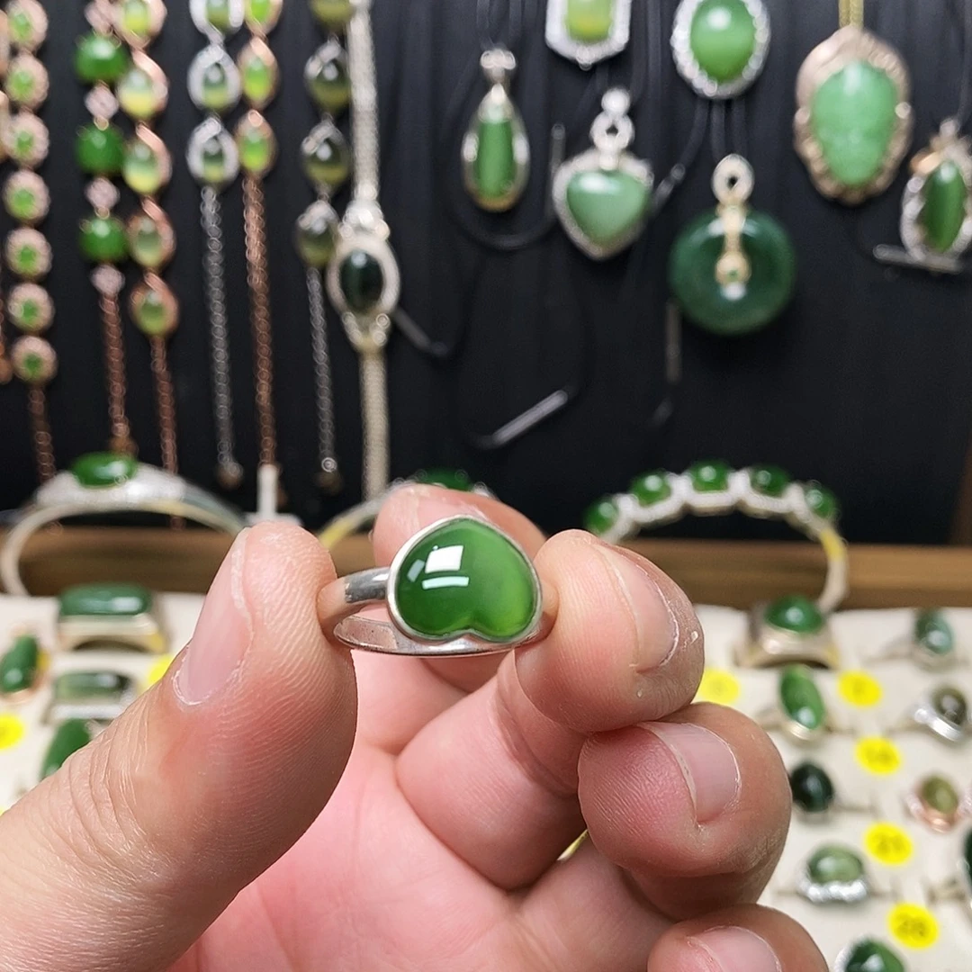 和田玉（碧玉）银S925镶嵌戒指