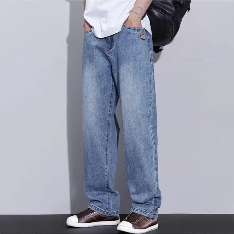 2025新款美式复古牛仔裤男士夏季宽松大码直筒潮牌薄款休闲长裤子
