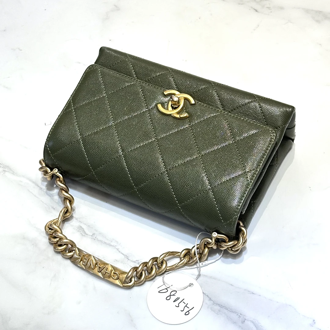 95新 Chanel/香奈儿 夏七中古/古巴绿铭牌手柄单肩包 1680556
