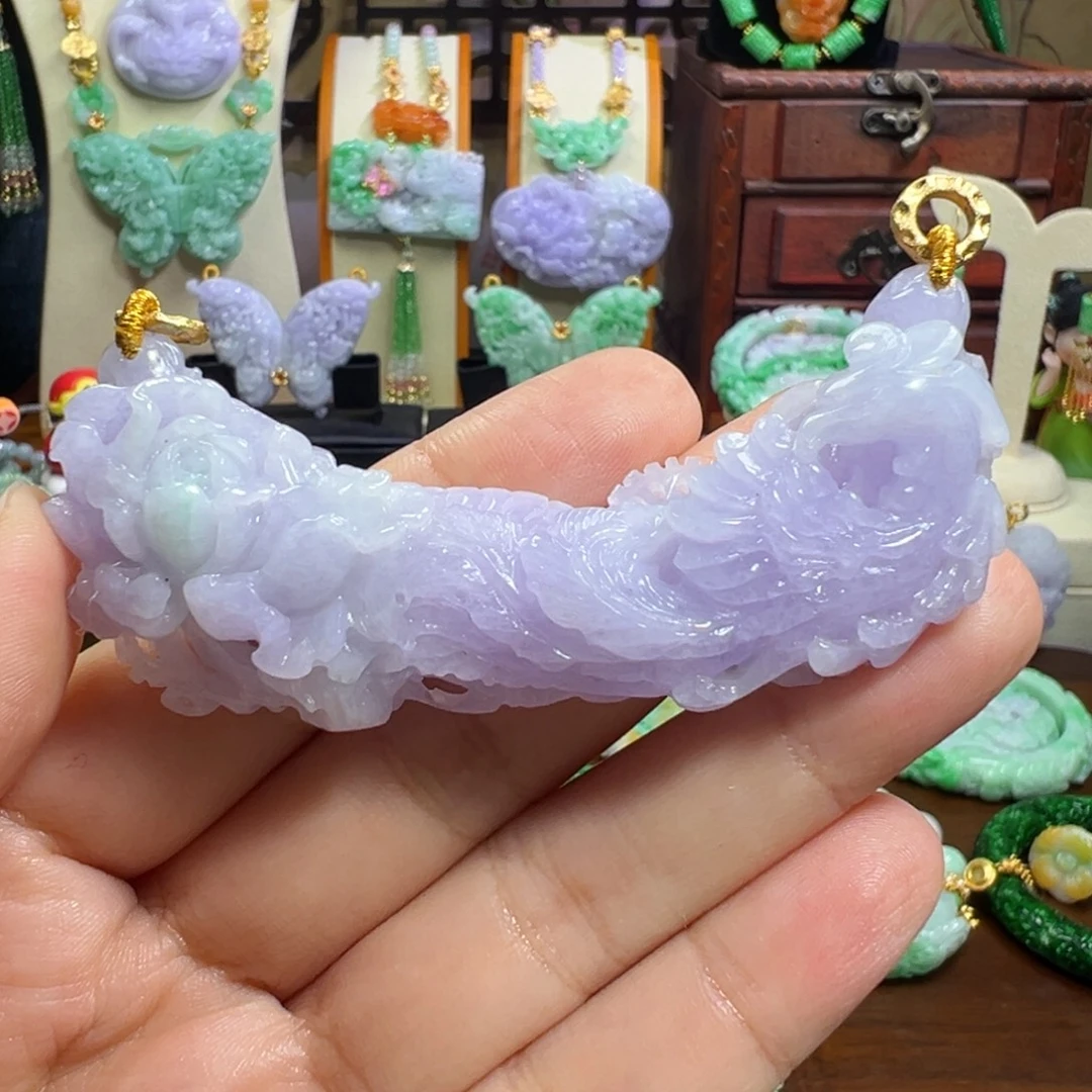 翡翠未镶嵌吊坠(赠链)紫凤凰