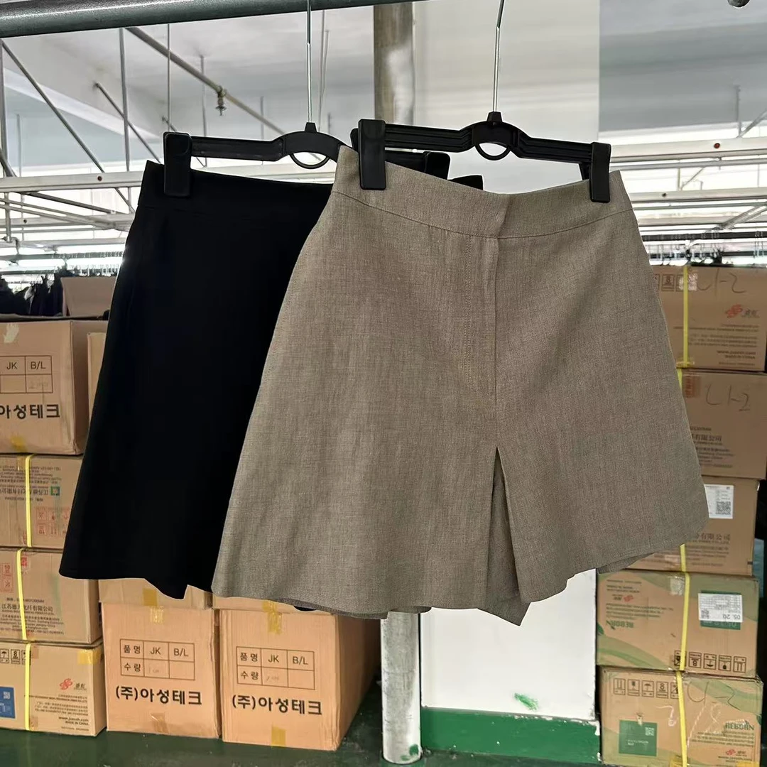 闪闪兒 DE**WL老钱风亚麻短裤女春夏高腰显瘦显腿长短裤女2138